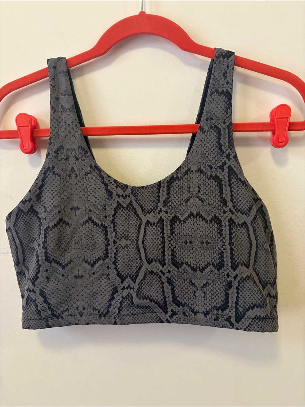 Varley Gray Snake-Print Crop Sports Bra